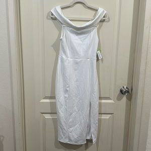 Windsor white off-the-shoulder slit dress.